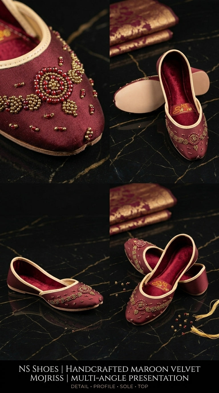 Premium Mahroon Velvet  Khsussa - Khussa for Women