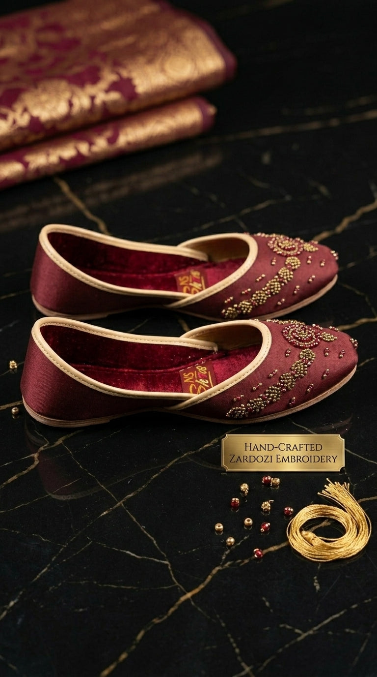 Premium Mahroon Velvet  Khsussa - Khussa for Women