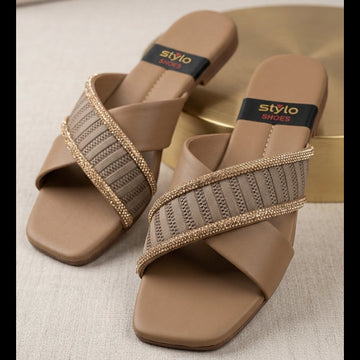 Elegant Cross Strap Rhinestone Slide Sandals – Women’s Flat Slippers