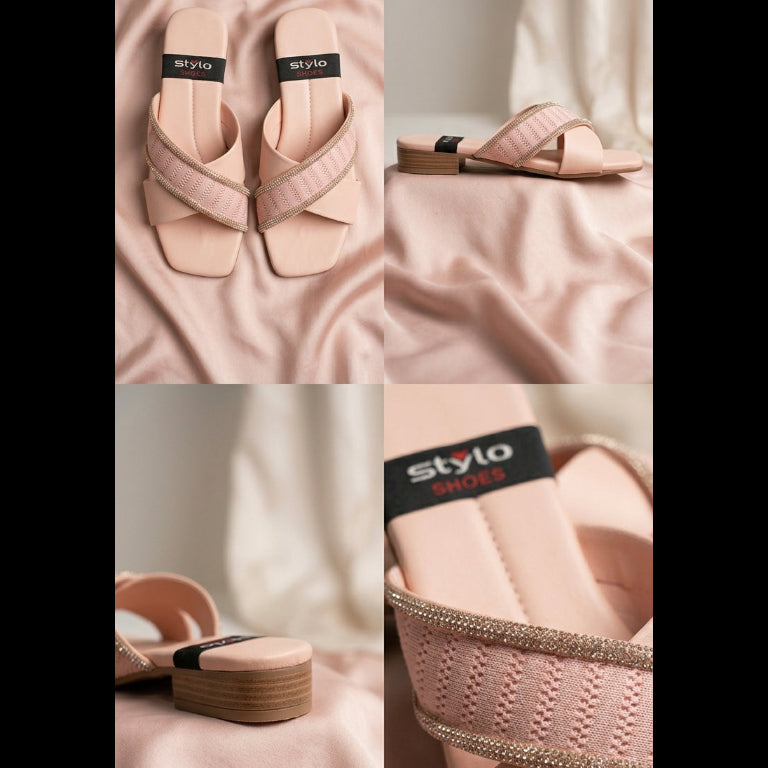 Elegant Cross Strap Rhinestone Slide Sandals – Women’s Flat Slippers