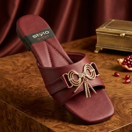 Royal Gold Charm Statement Flat Slides for Women