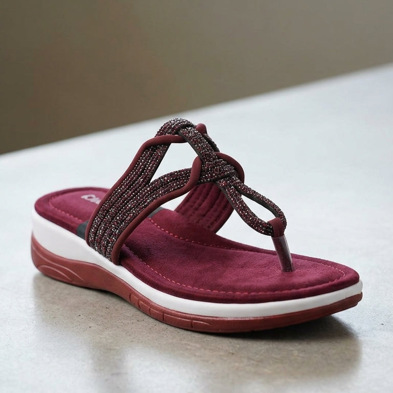 Stylish Maroon Embellished Comfort Slippers for Women