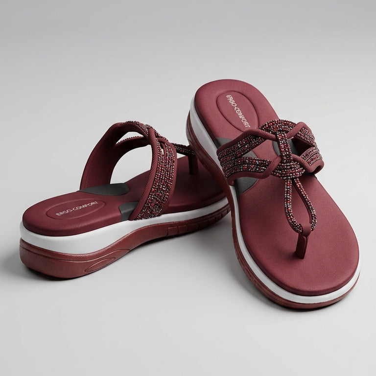 Stylish Maroon Embellished Comfort Slippers for Women