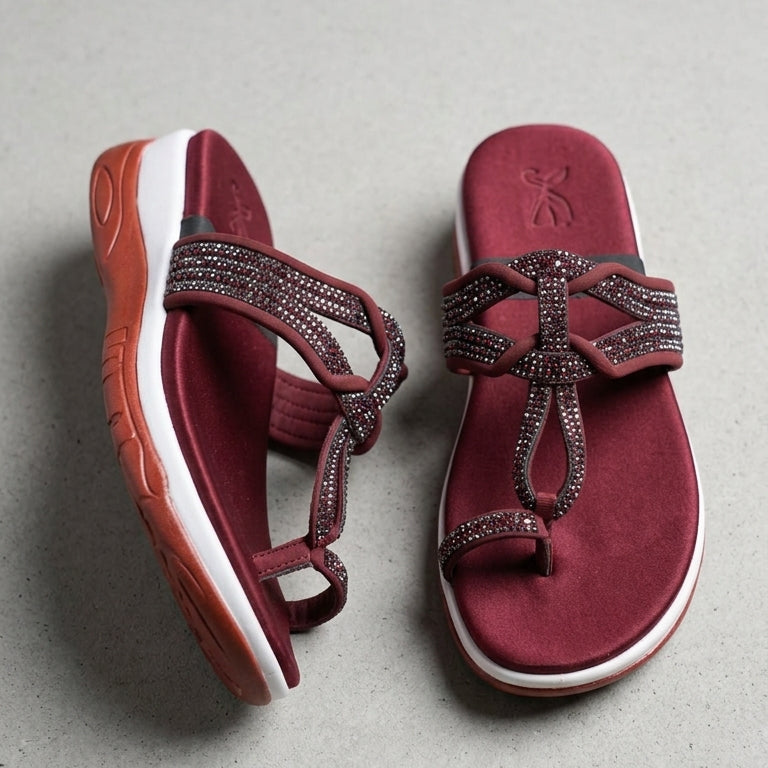 Stylish Maroon Embellished Comfort Slippers for Women