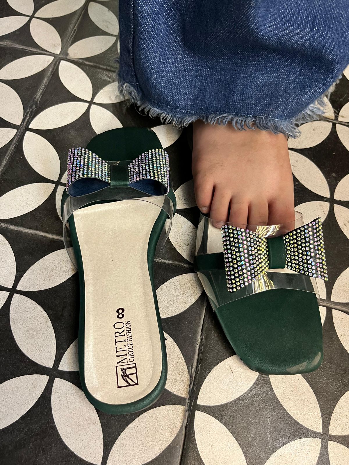 Green Tie Flat Sandal for women