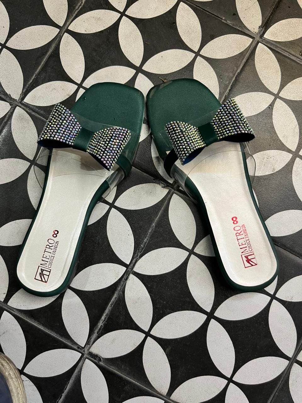 Green Tie Flat Sandal for women