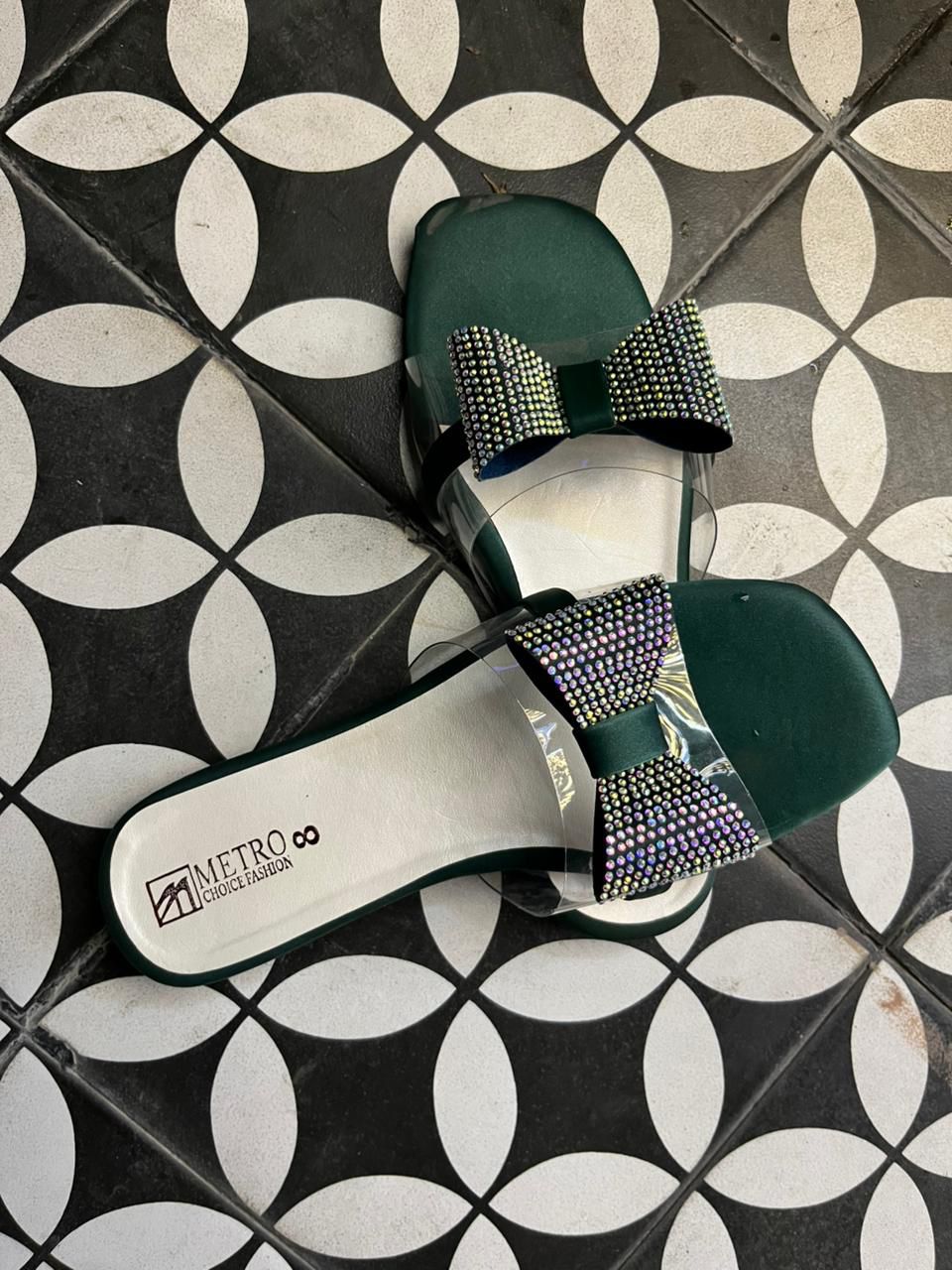 Green Tie Flat Sandal for women