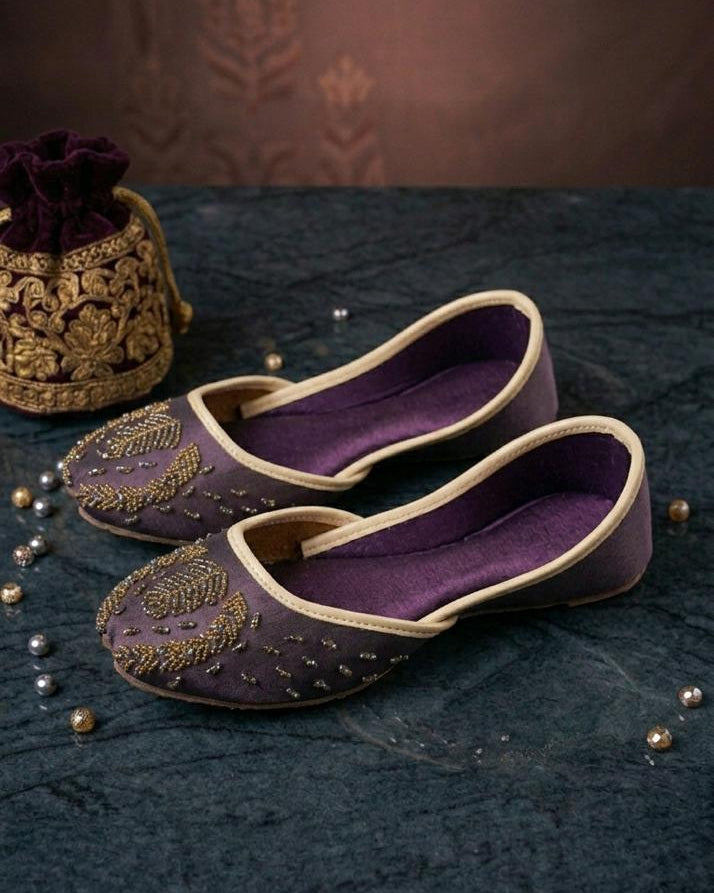 Purple Khussa with Welwet Finishing